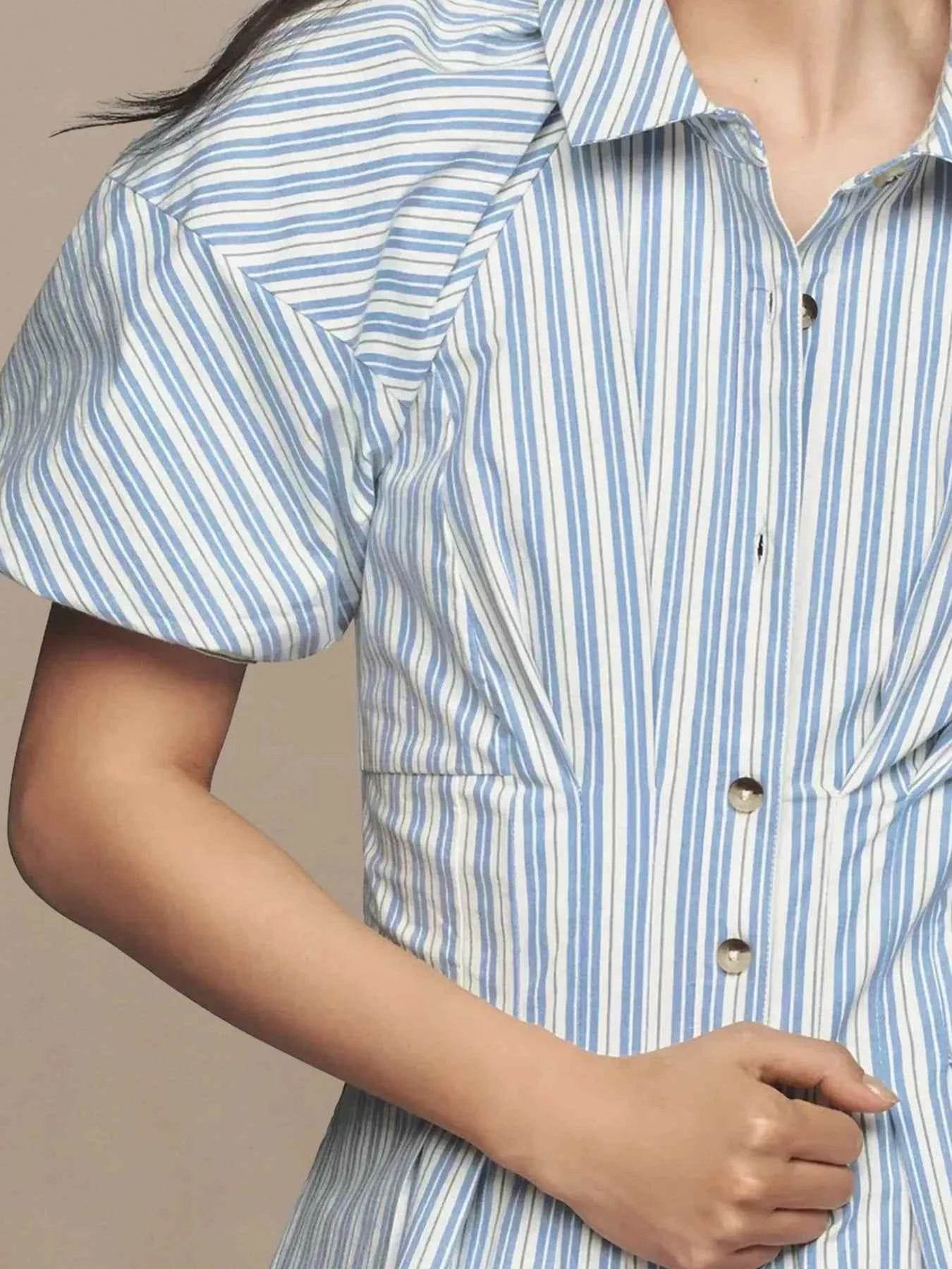 Striped Button Front Shirt Dress.