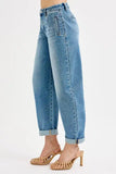 RISEN Full Size Mid Rise Fit Barrel Roll Up Jeans Plus Size.