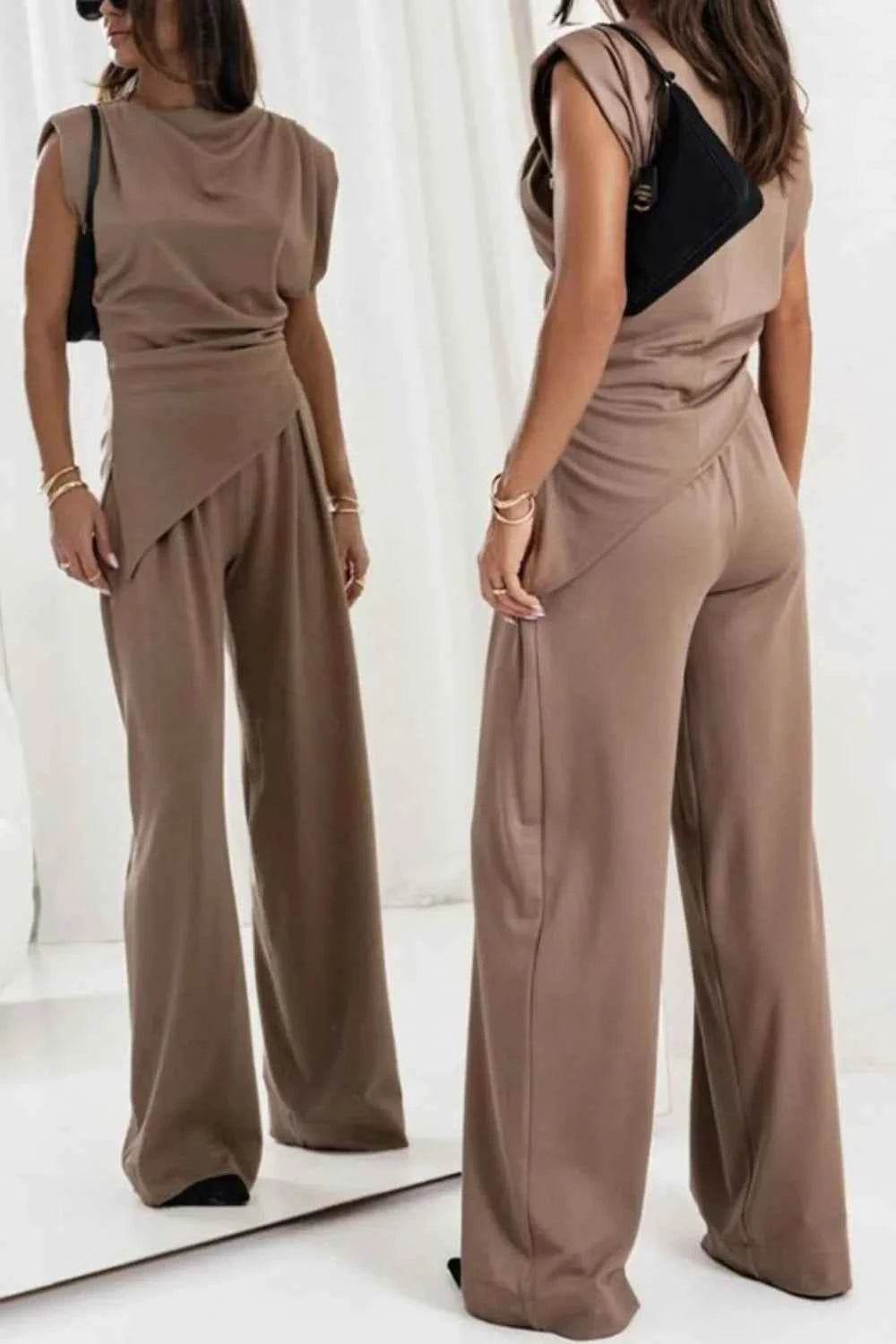 Stylish Round Neck Top and Pants Set - EBYNN