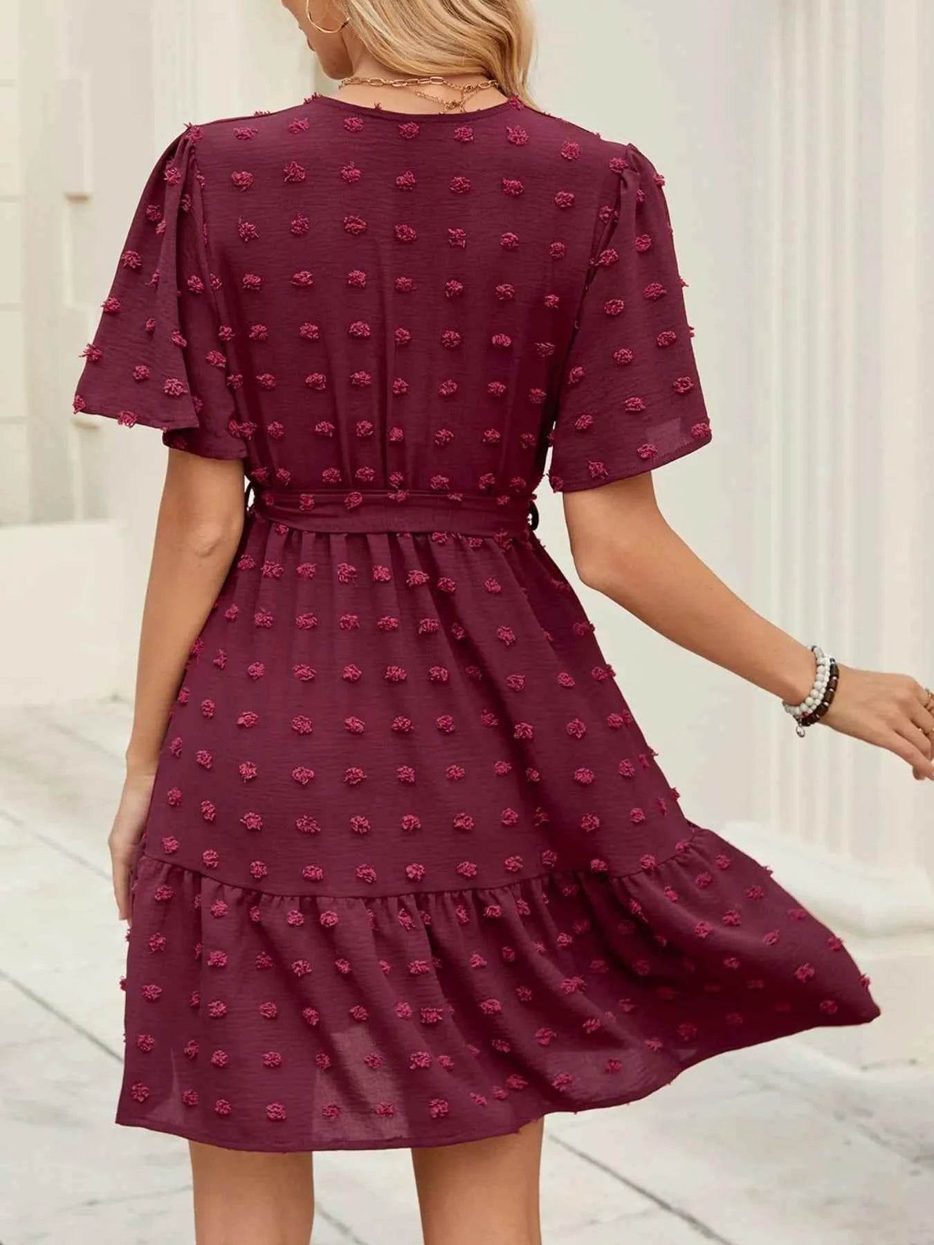 Swiss Dot Flutter Sleeve Wrap Dress.