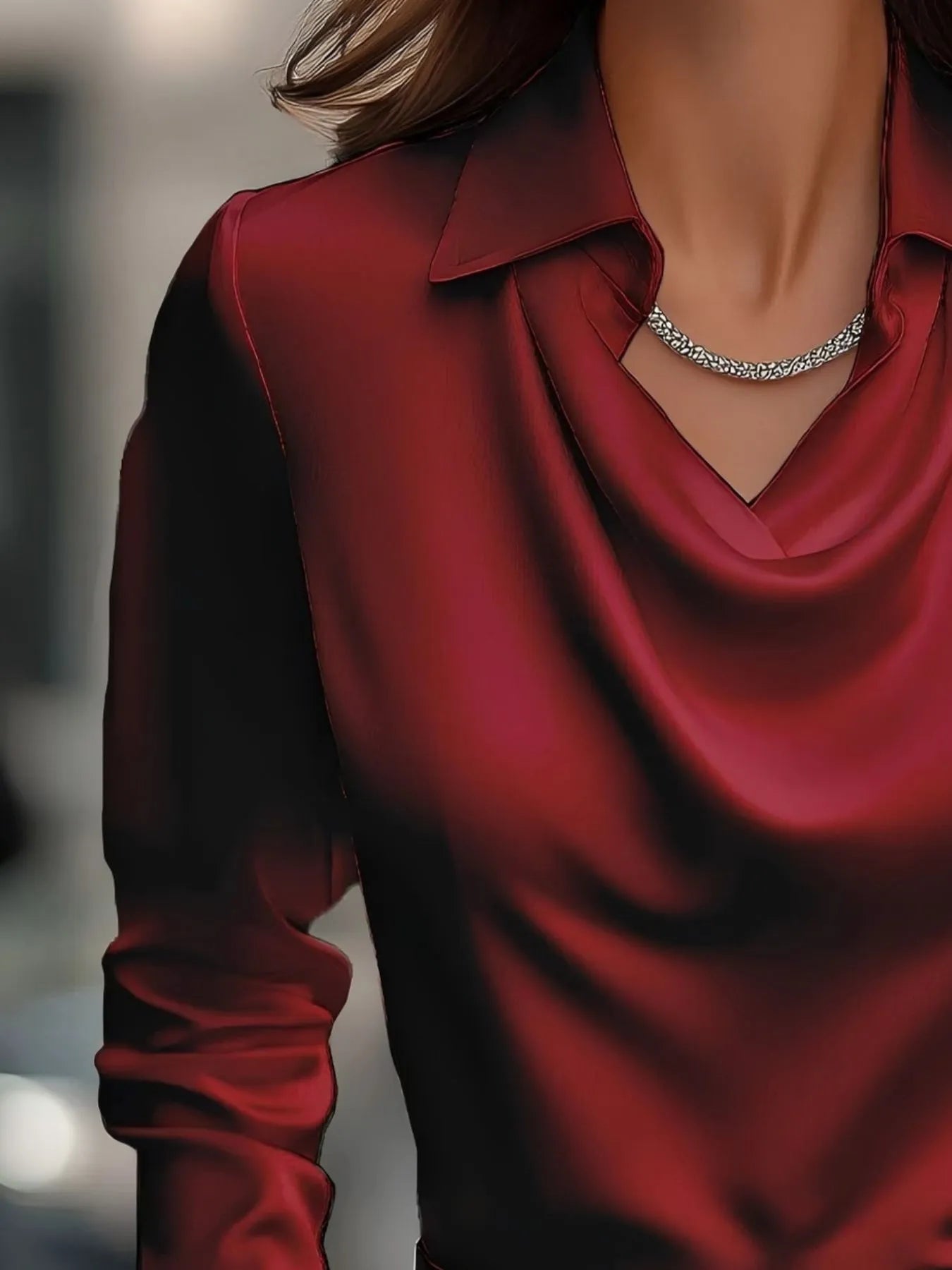 Plus Size Collared Neck Long Sleeve Blouse.
