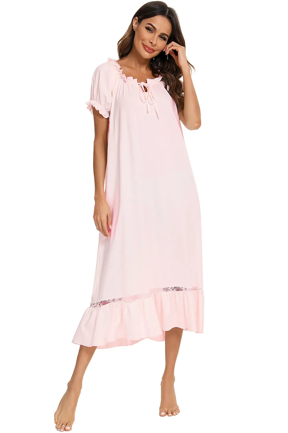 Lace Detail Short Sleeve Lounge Dress.