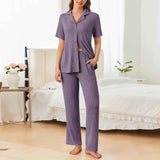 Button Down Long Sleeve Top and Pants Lounge Set.