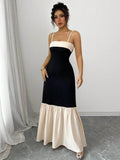 Two-Tone Spaghetti Strap Maxi Dress.