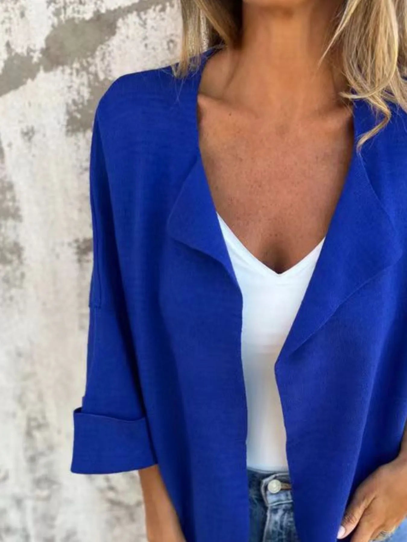 Plus Size Open Front 3/4 Sleeve Cardigan.