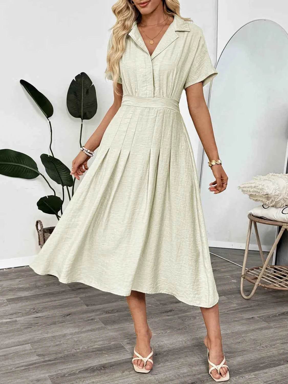 Short Sleeve Midi Dress with Pockets.