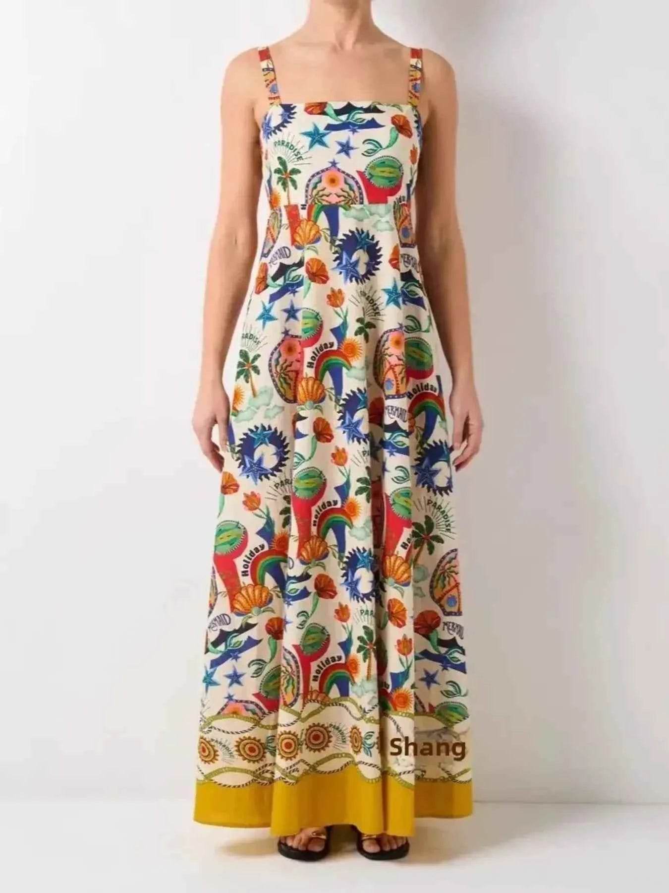 Printed Square Neck Maxi Cami Dress.