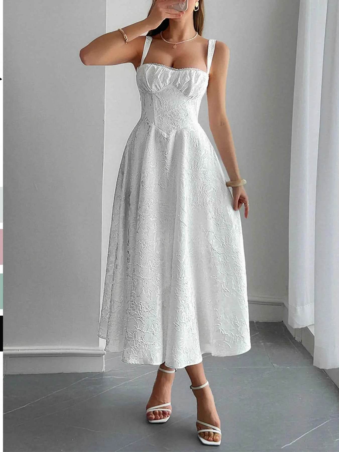 Lace-Up Sleeveless Midi Dress.