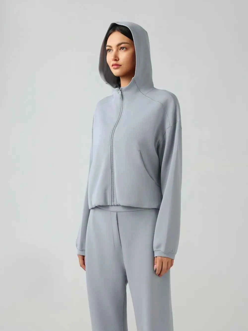 Millennia Zip Up Dropped Shoulder Active Hoodie.