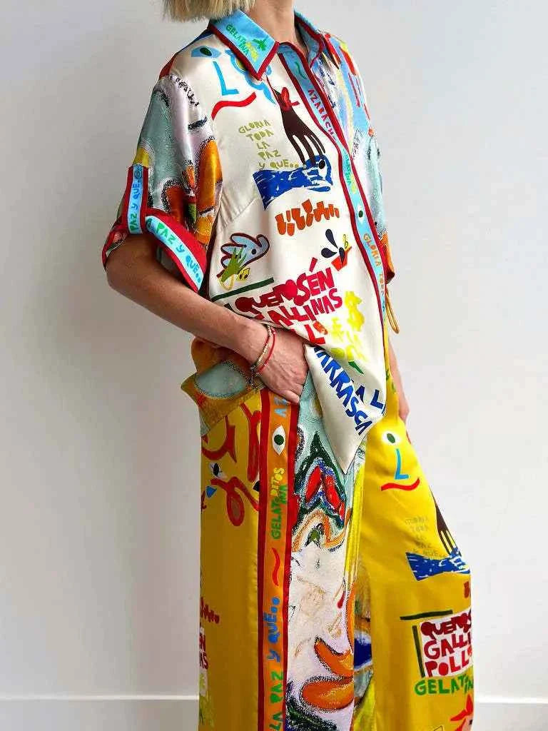Stylish Printed Button Up Shirt and Pants Set.