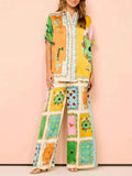 Printed Button Down Shirt and Pants Set.