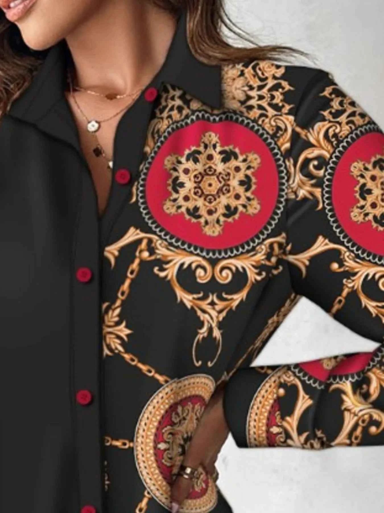 Printed Button Up Long Sleeve Shirt Dress.