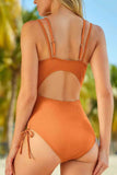 Drawstring Plunge One-Piece Swimwear.