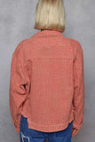POL Raw Hem Button Up Jacket - Coral Pink.