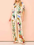 Printed Button-Up Shirt and Pants Set.