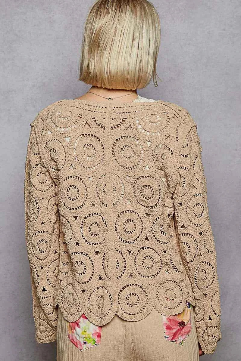 Button Down V-Neck Crochet Cardigan.