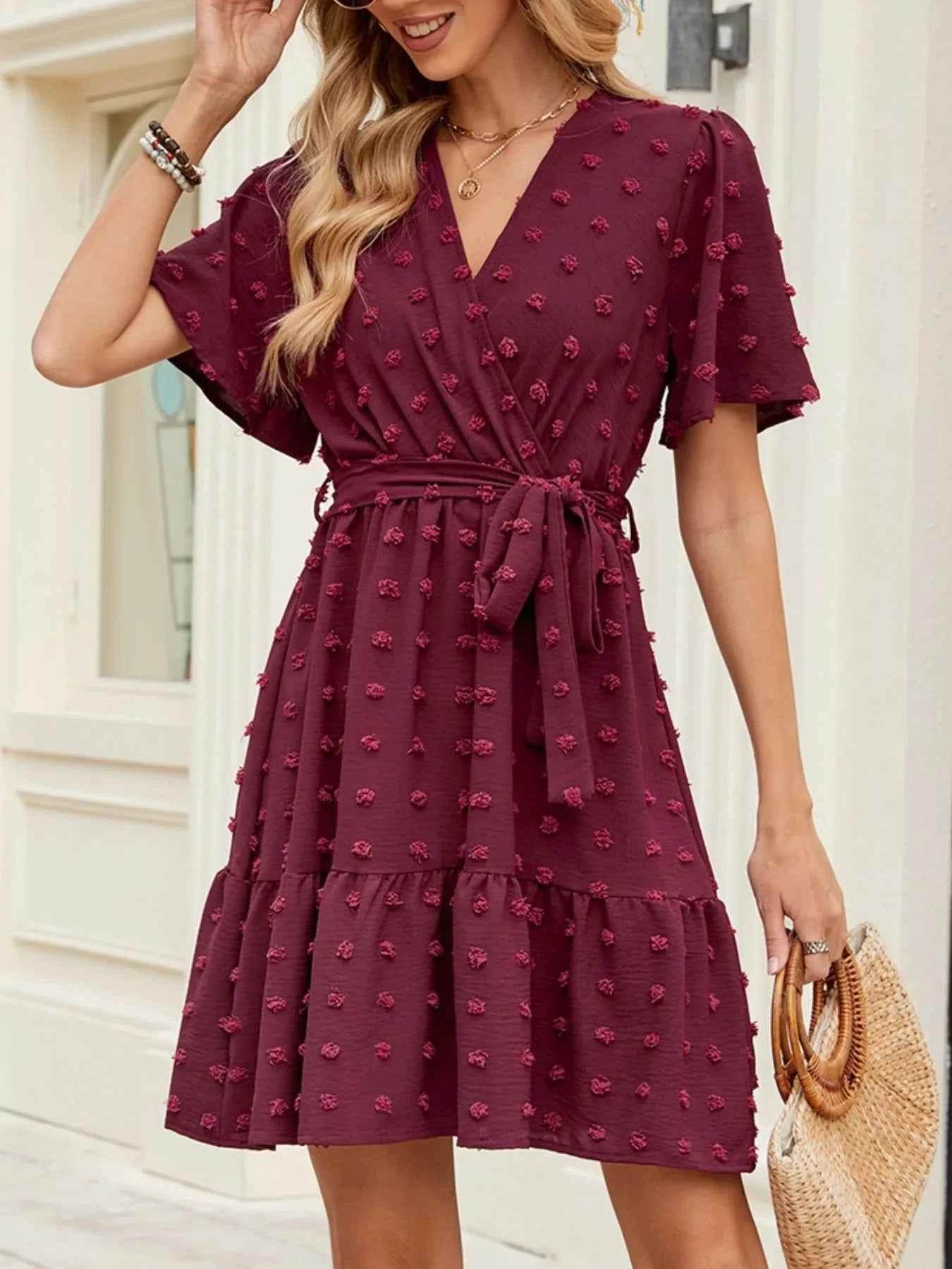 Swiss Dot Flutter Sleeve Wrap Dress.