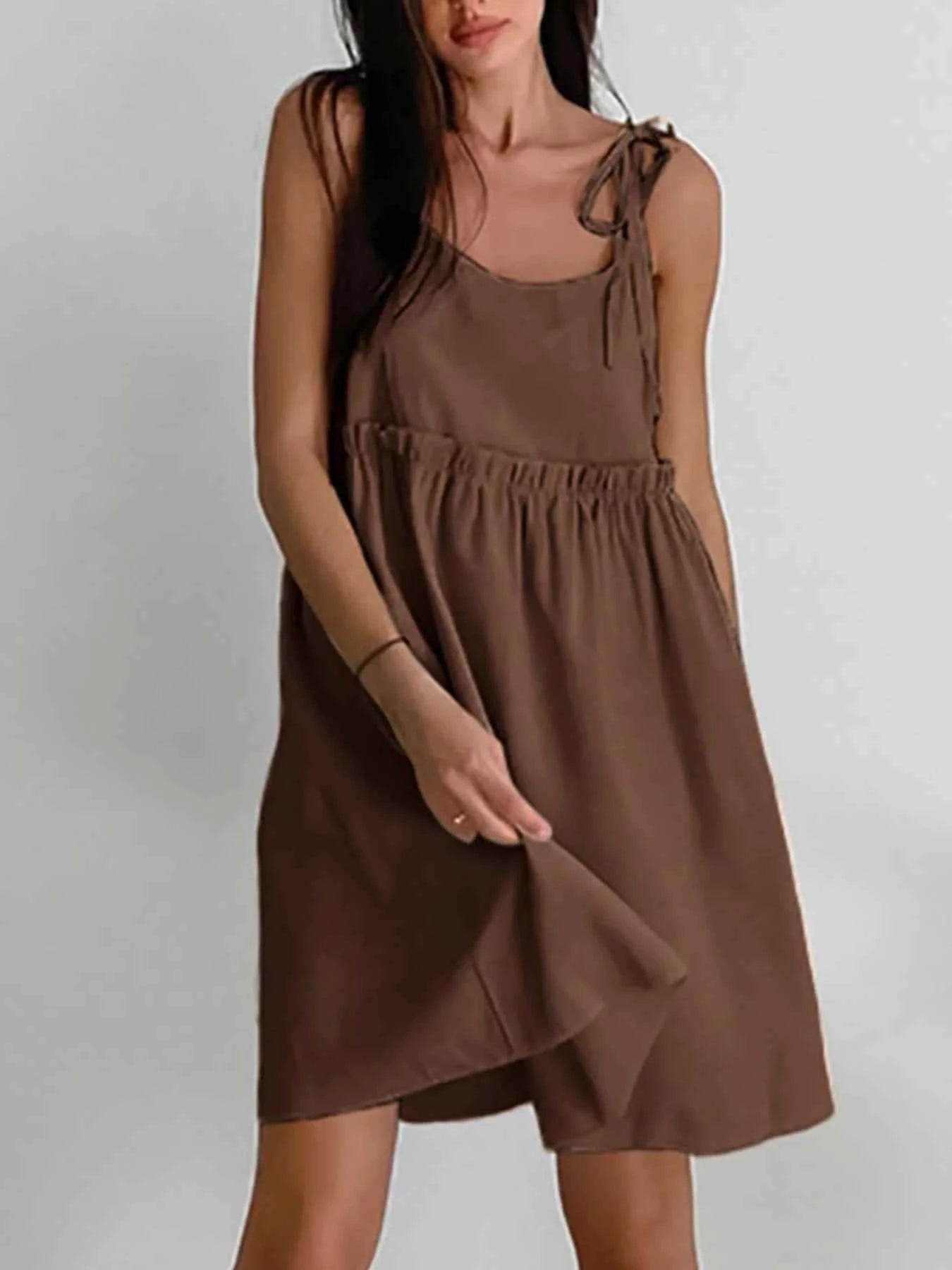 Tie-Shoulder Frill Mini Dress.