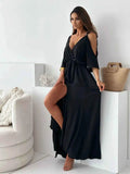 Tied Shoulder Slit Maxi Dress.