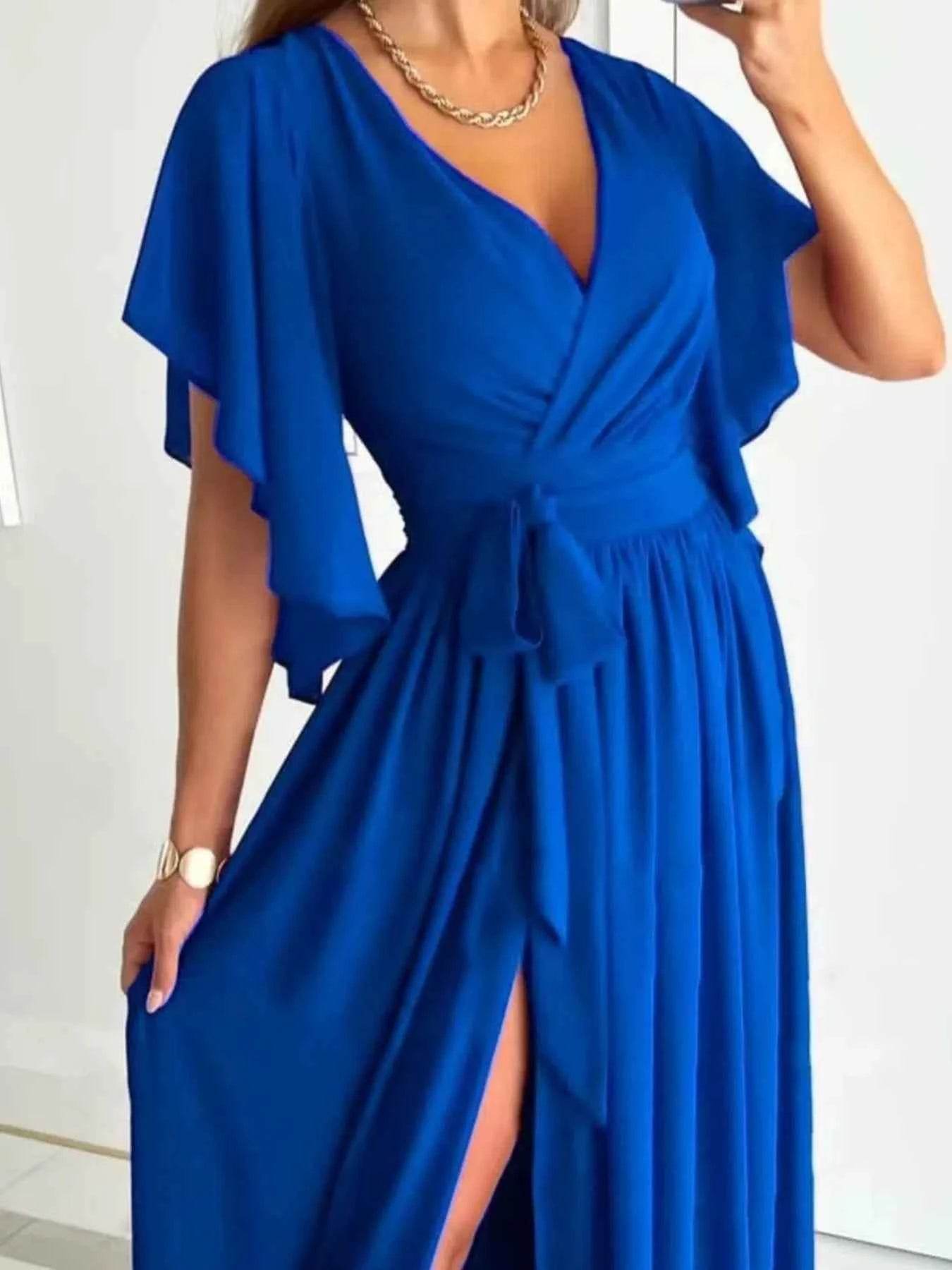 Flutter Sleeve Surplice Tie Waist Dress.