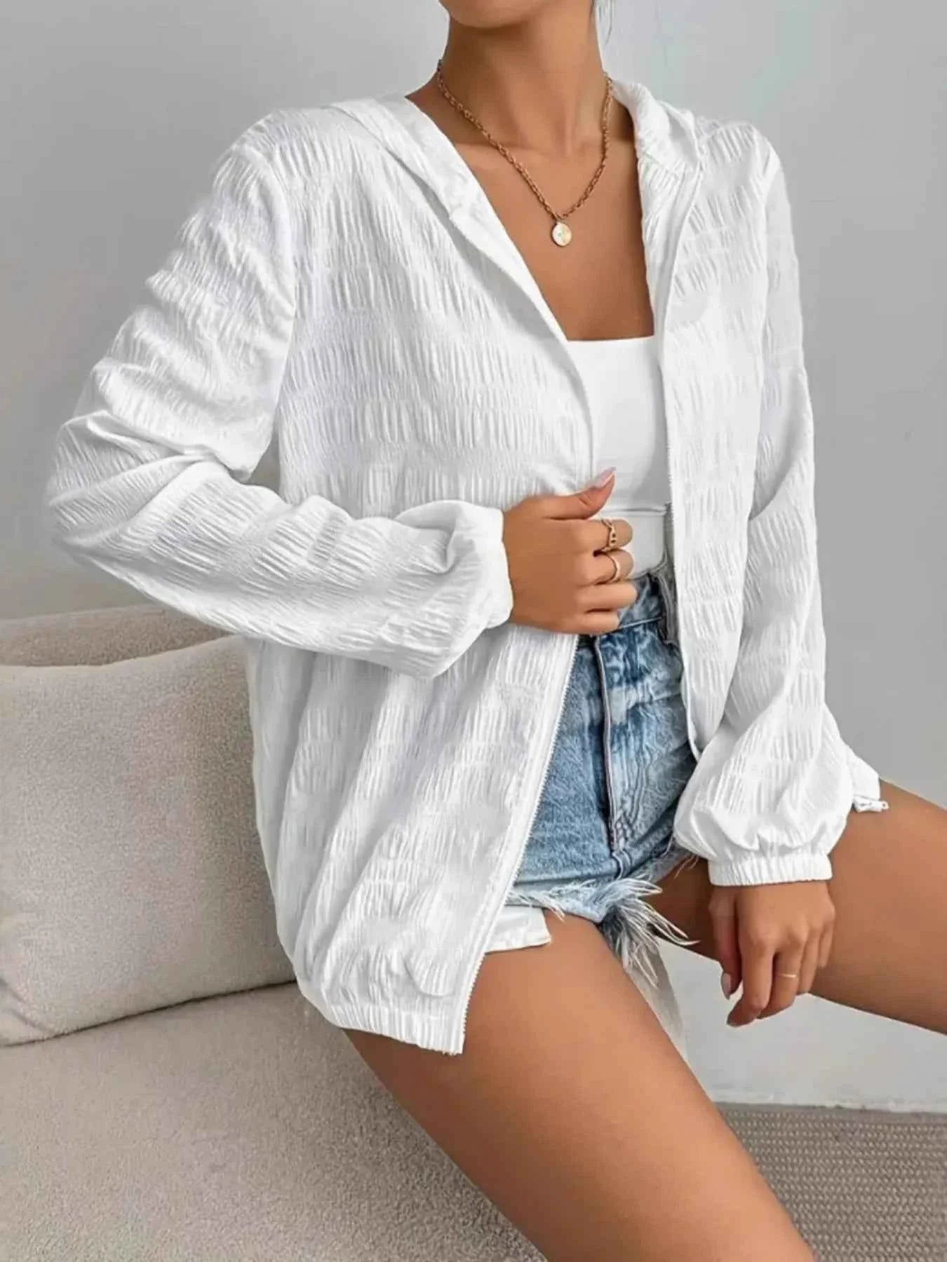Zip Up Long Sleeve Hooded Jacket.