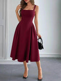 Square Neck Wide Strap Midi Dress.