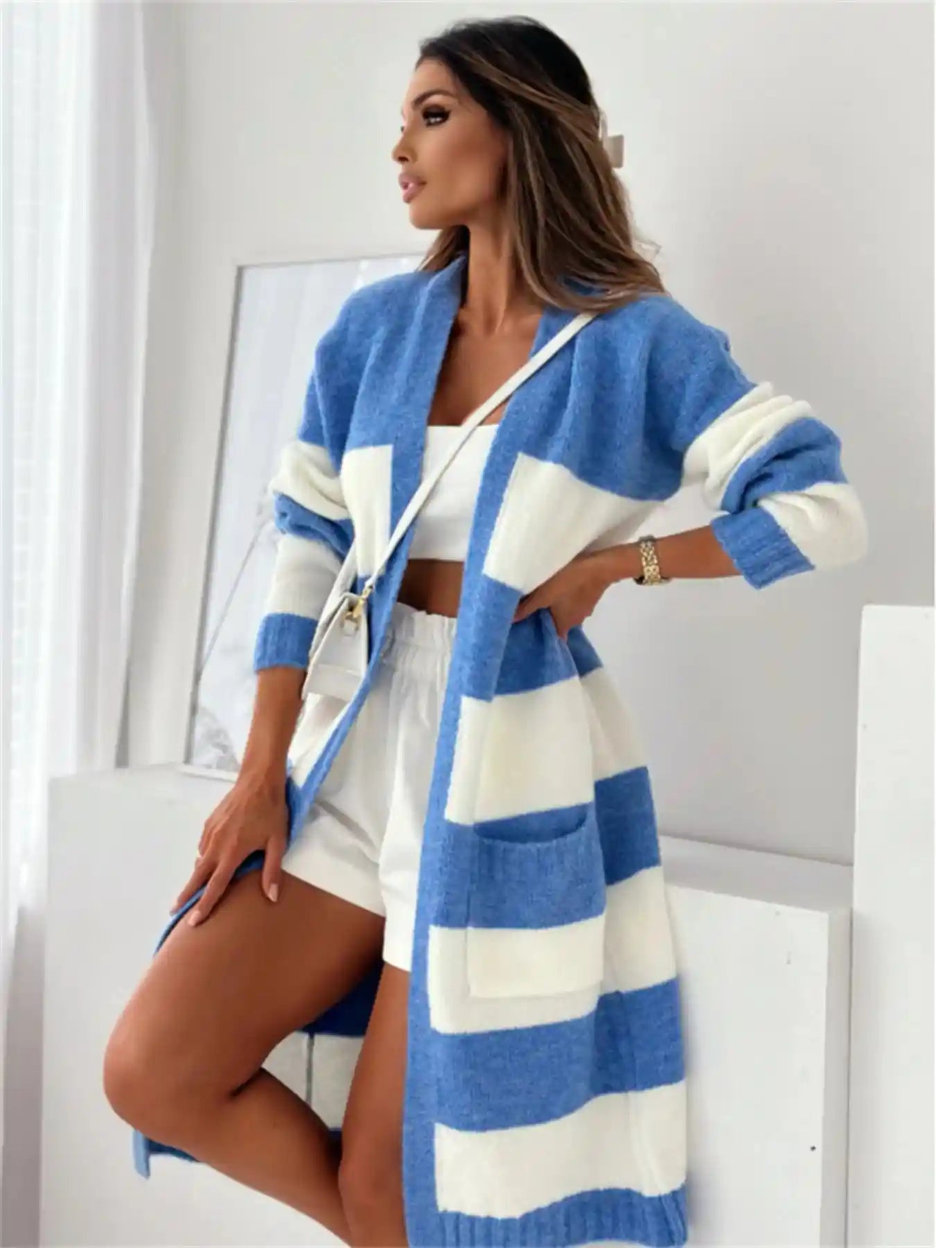 Color Block Oversized Open Front Cardigan.
