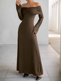 Off-Shoulder Long Sleeve Bodycon Maxi Dress.