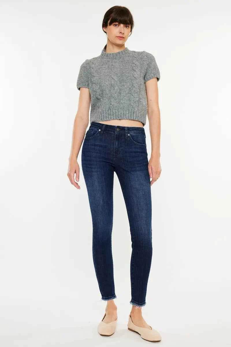Kancan High-Rise Slim Fit Raw Hem Ankle Jeans.
