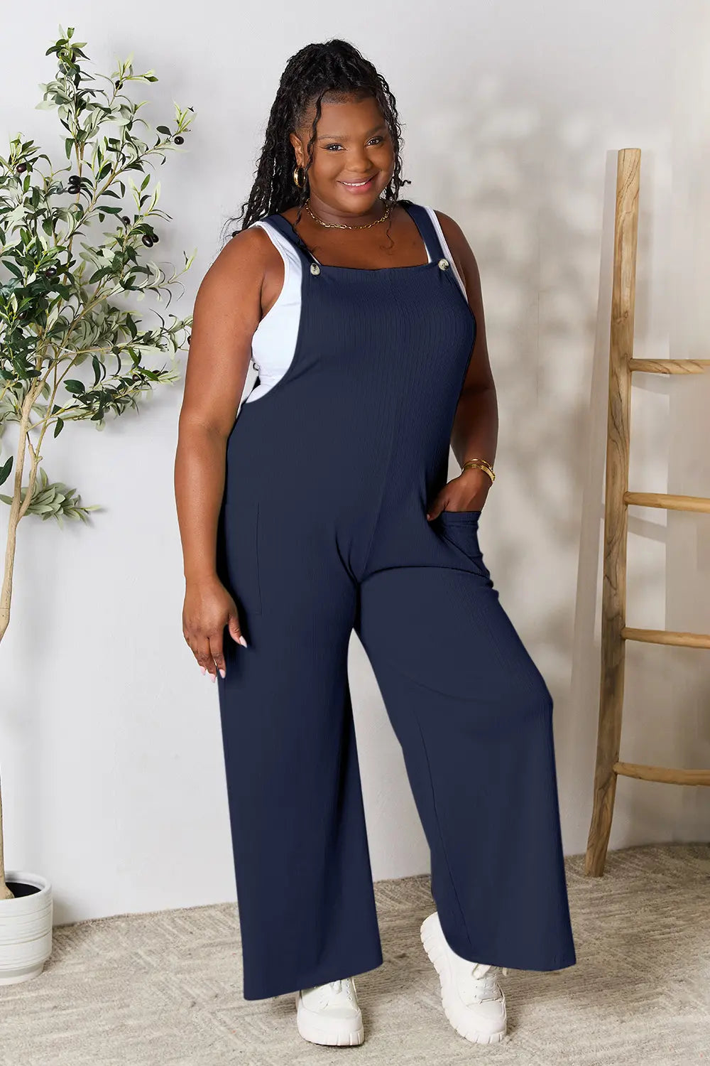 Double Take Full Size Wide Strap Overall with Pockets.