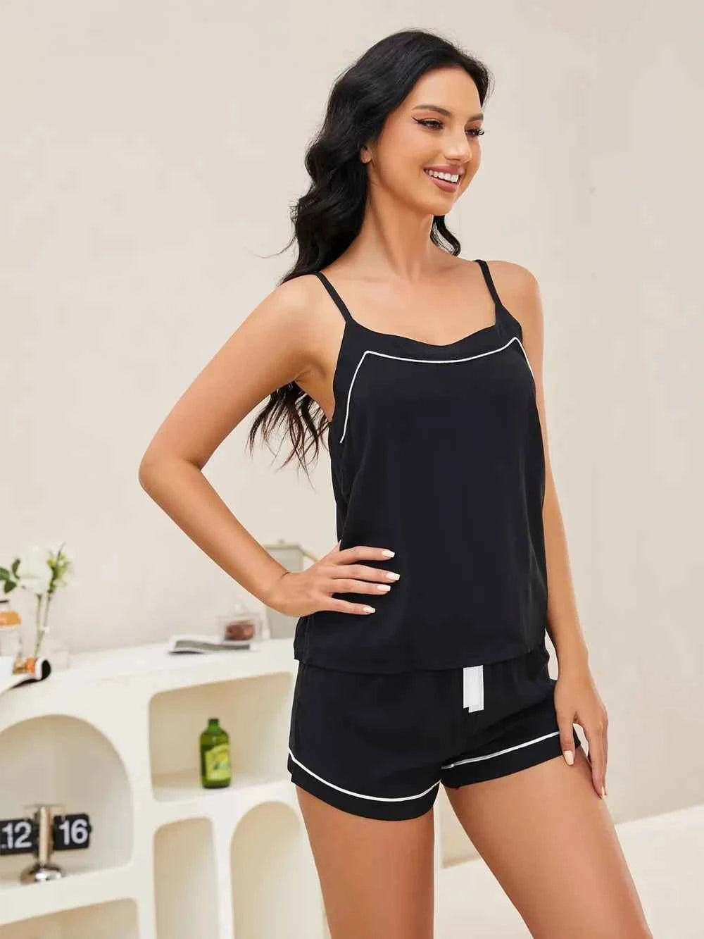 Scoop Neck Spaghetti Strap Top and Shorts Lounge Set.