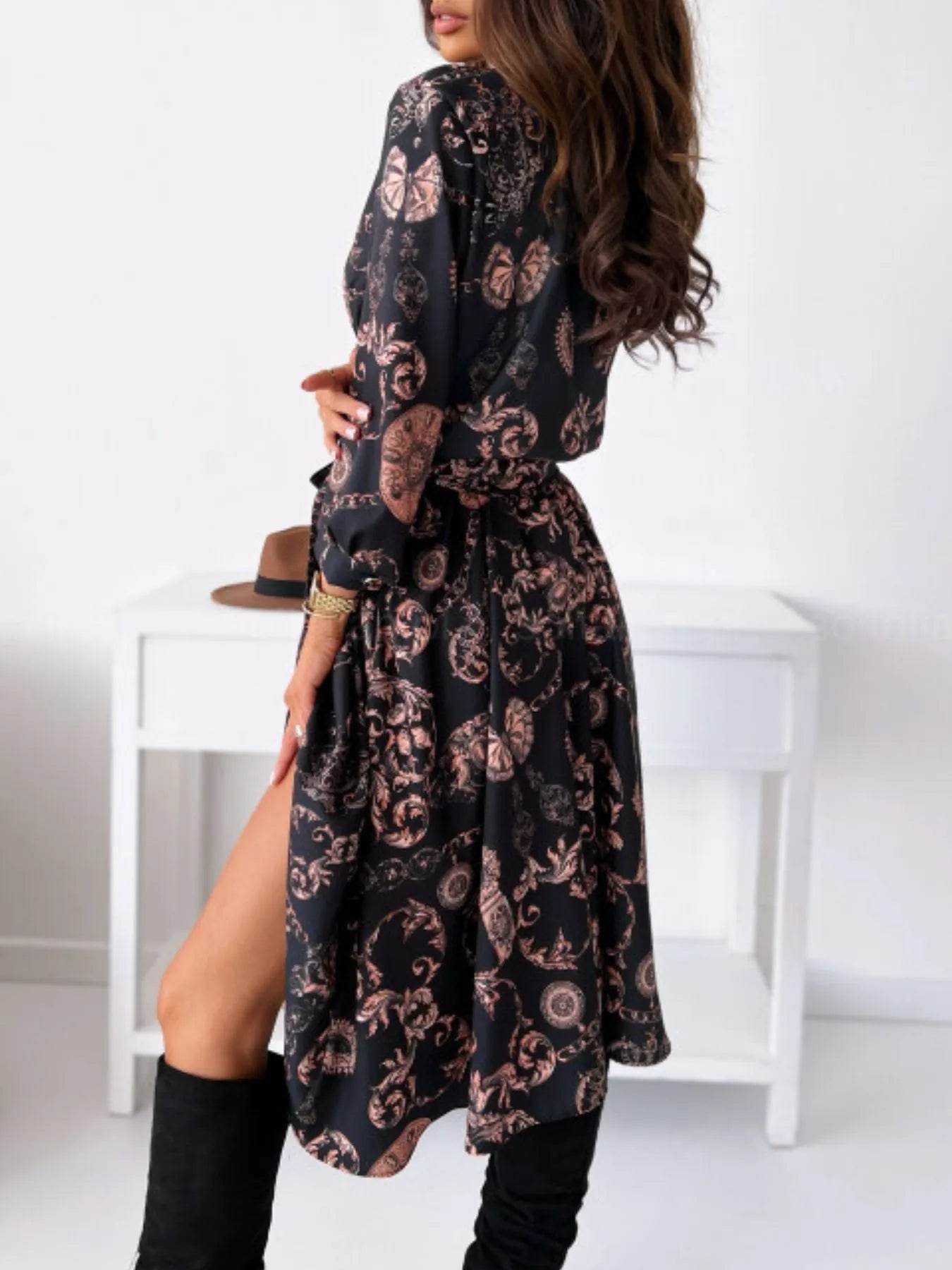 Printed Tie Waist Midi Dress.