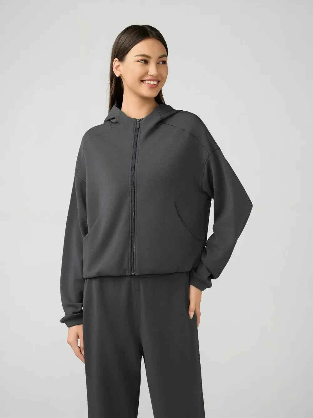 Millennia Zip Up Dropped Shoulder Active Hoodie.