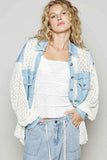POL High-Low Denim Patchwork Lace Shirt.