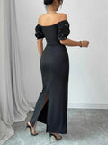 Off Shoulder Short Sleeve Maxi Dress.