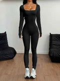Square Neck Long Sleeve Active Jumpsuit.