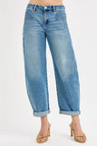 RISEN Full Size Mid Rise Fit Barrel Roll Up Jeans Plus Size.