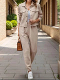 Plaid Texture Snap Down Top and Pants Set.