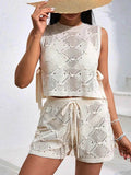 Diamond Pattern Sleeveless Top and Shorts Knit Set - EBYNN