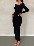 Backless Ruched Long Sleeve Maxi Dress.