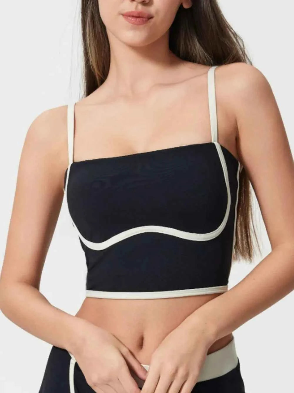 Millennia Contrast Trim Square Neck Active Cami with Detachable Pads.