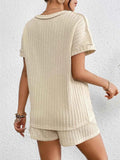 Texture Round Neck Top and Shorts Lounge Set.