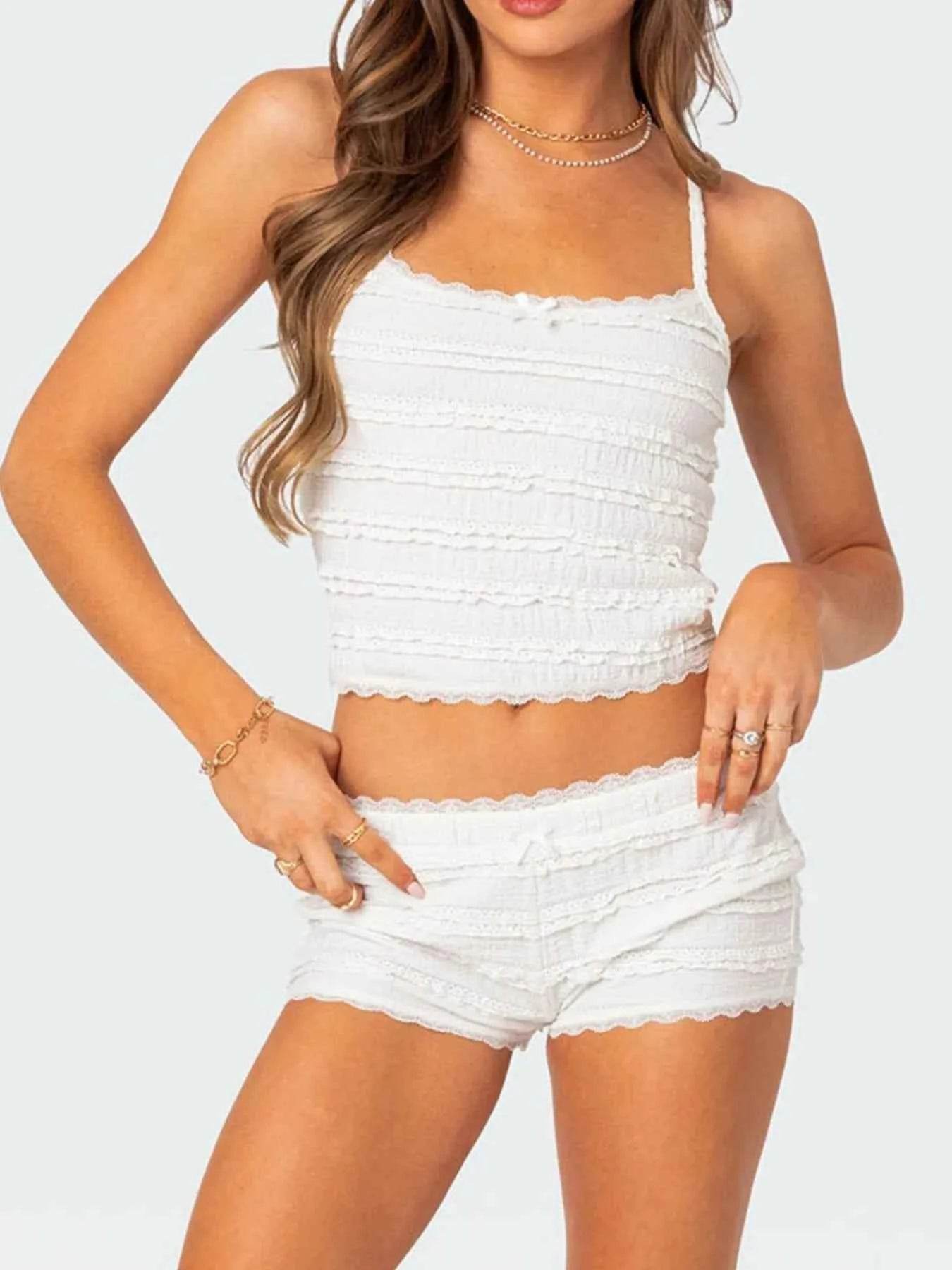 Lace Detail Cami and Shorts Set - EBYNN