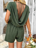 V-Neck Casual Short Sleeve Romper with Pockets.