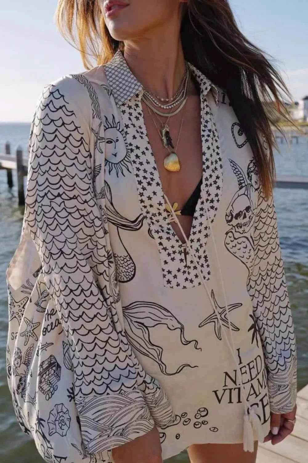 Nautical Print Two-Piece Top and Shorts Set - EBYNN