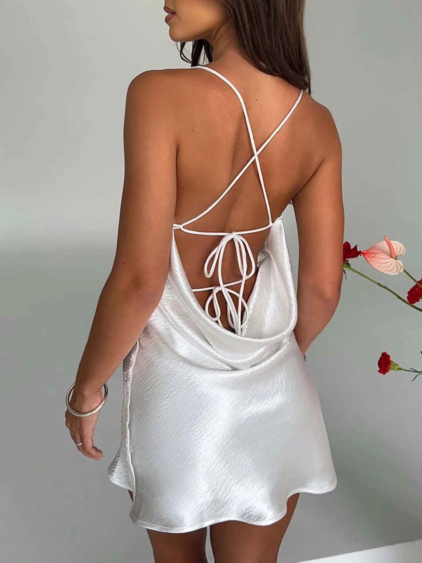 Crisscross Tie Back Mini Cami Dress.