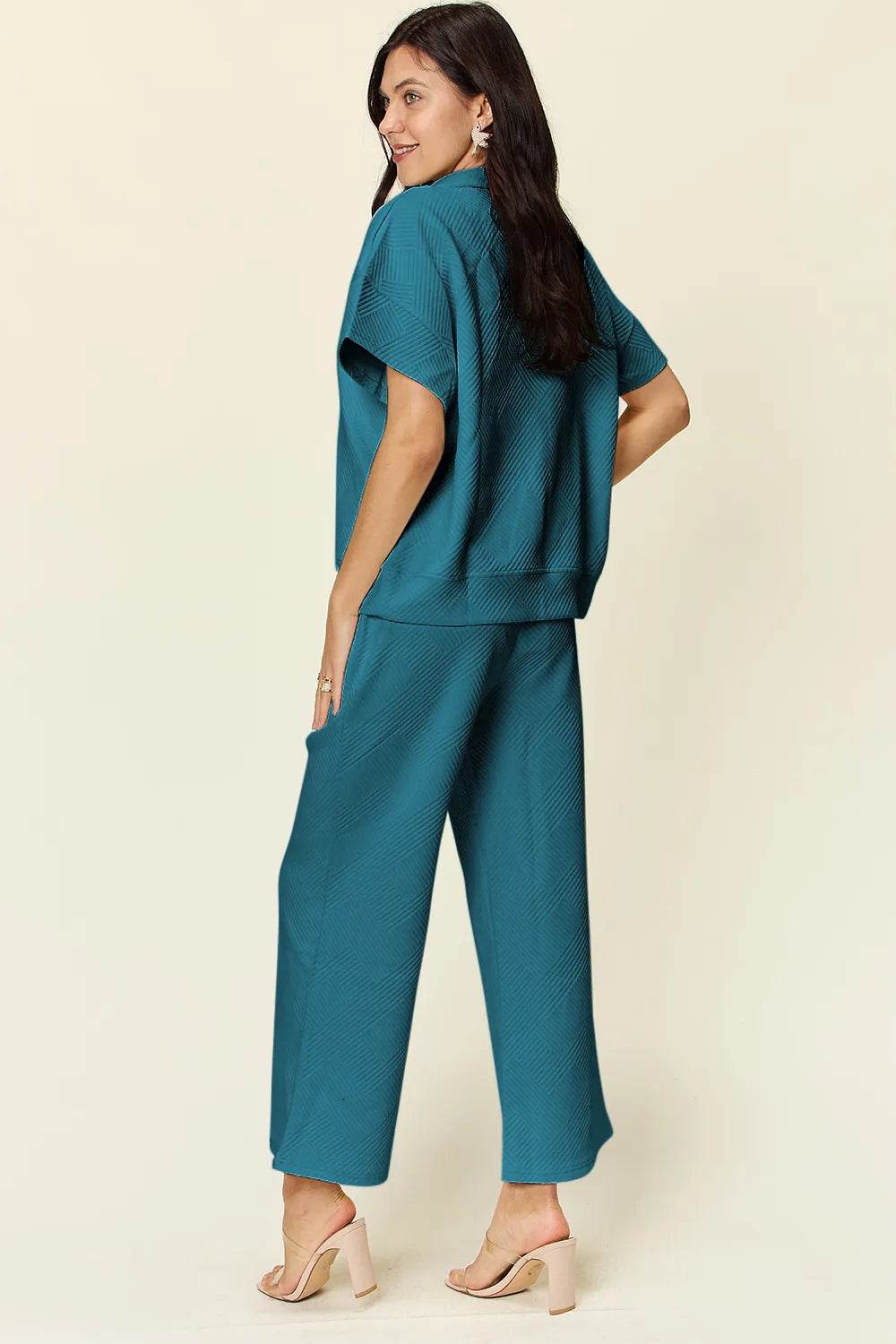 Double Take Texture Half Zip Set with Full Size Top and Pants - EBYNN