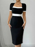 Two-Tone Short Sleeve Bodycon Dress.
