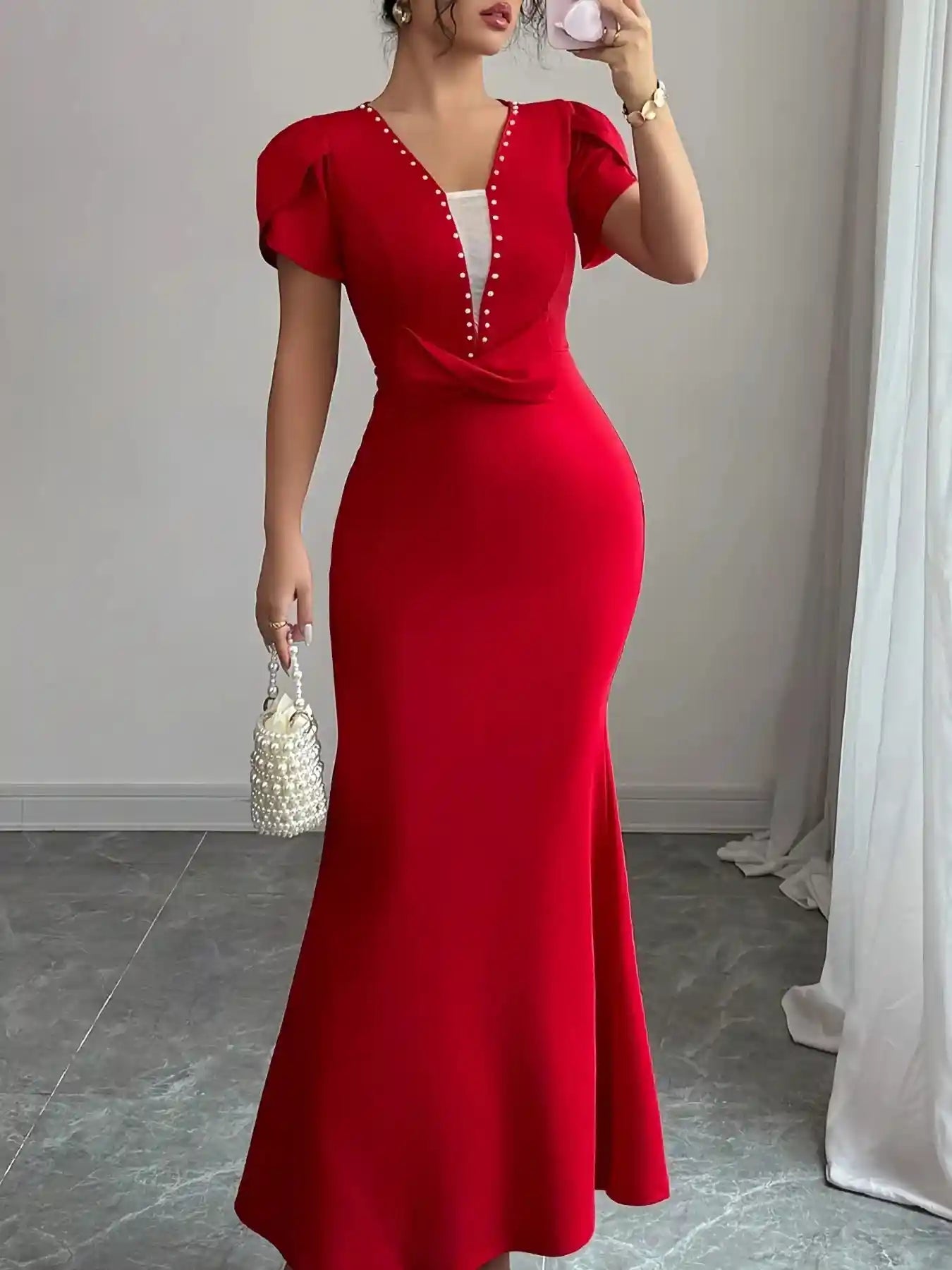 Petal Sleeve Mermaid Maxi Dress.
