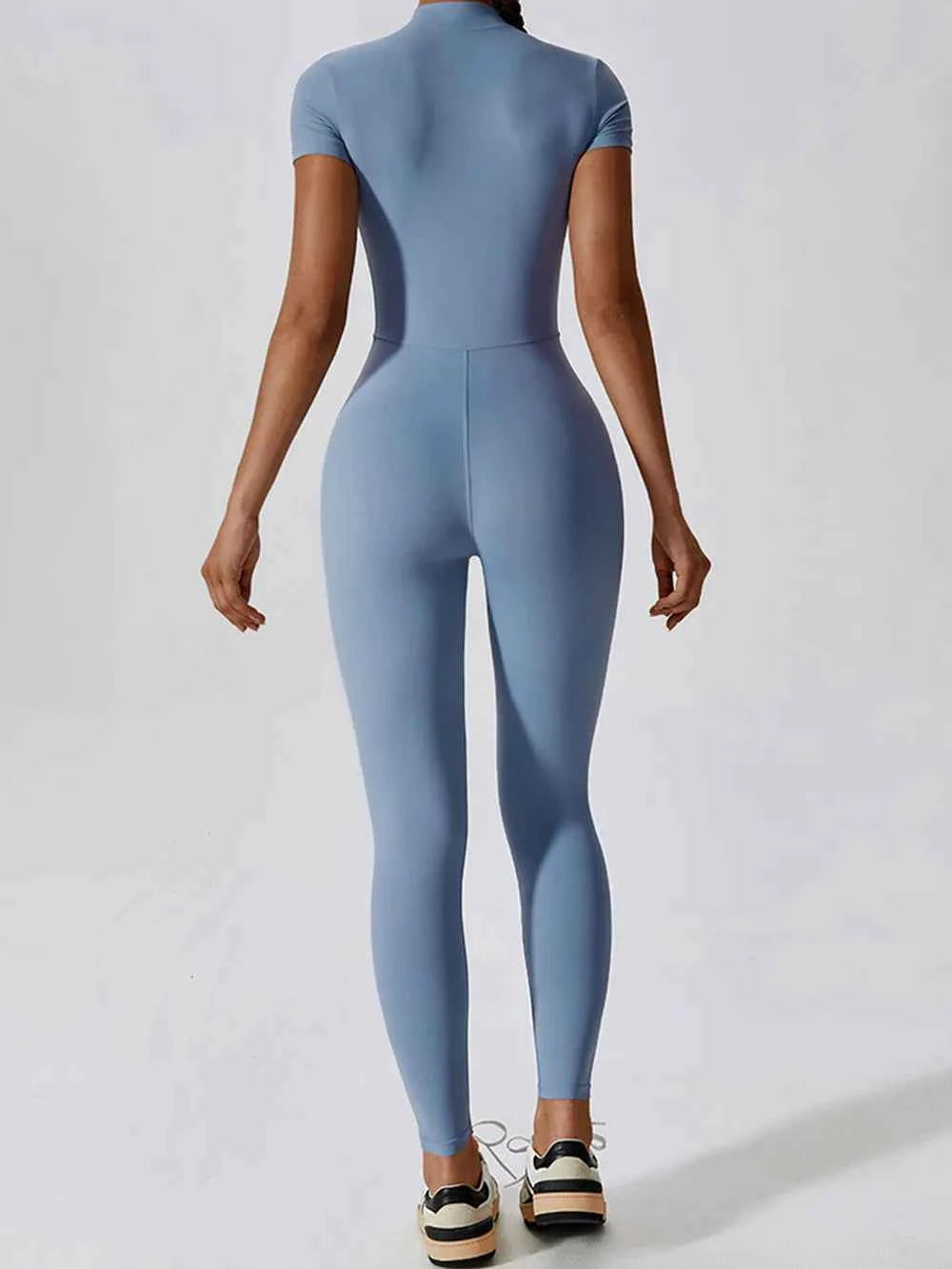 Basic Bae Half Zip Short Sleeve Active Jumpsuit.